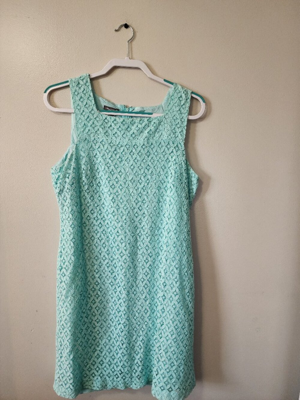 Musette Women’s Dress Size 14 Aqua Lace Sleeveless Shift  Mint Blue Crochet